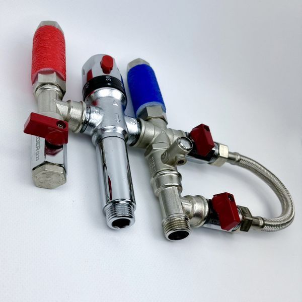 Змішувач-термостат водонагрівача, бойлера з байпасом 15.1MIXER BYPASS Boiler Series 1/2" KVANT KV00BS151M фото